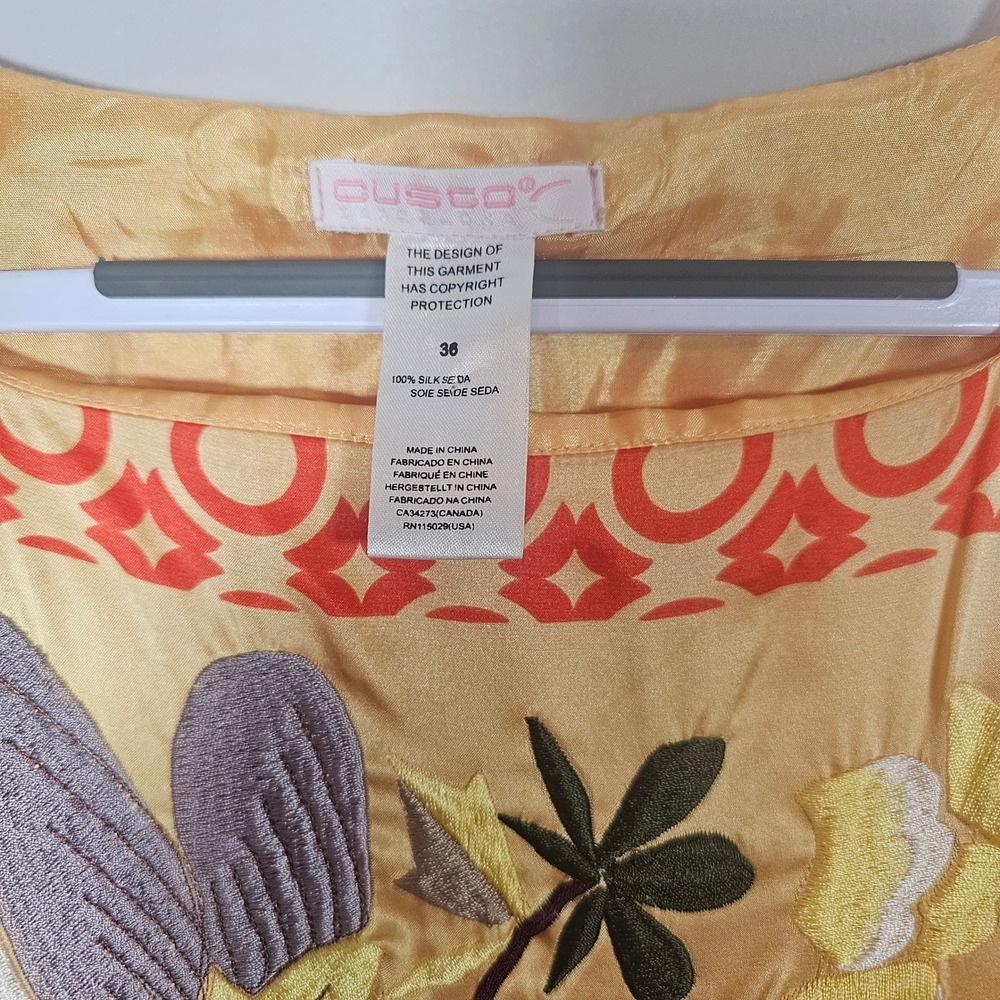 Custo Barcelona Silk Embroidered Floral Butterfly Mini Dress Yellow Orange 36 - Picture 3 of 4